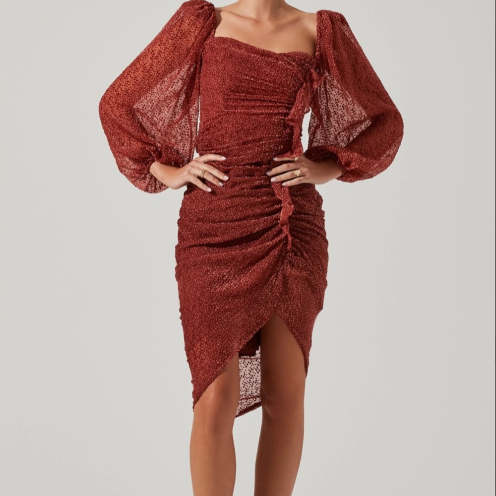 ASTR The Label Athens Burnout Ruched Midi Dress NEW